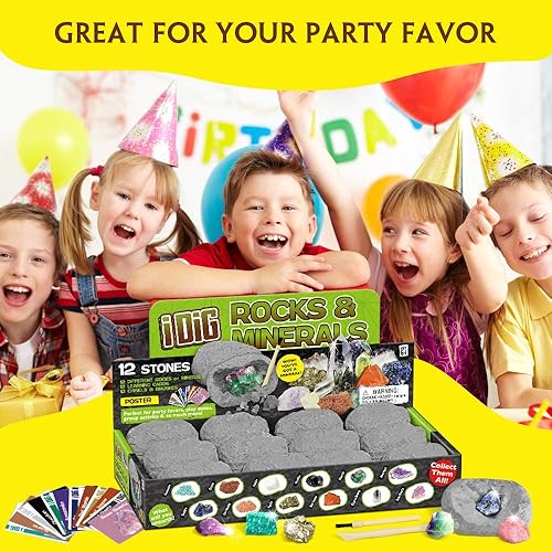 Miniatura 5 de XX TOYS - Kit de excavación de minerales de roca para niños, piedras naturales de cristal para minería, educación científica, regalo para fiesta, 12