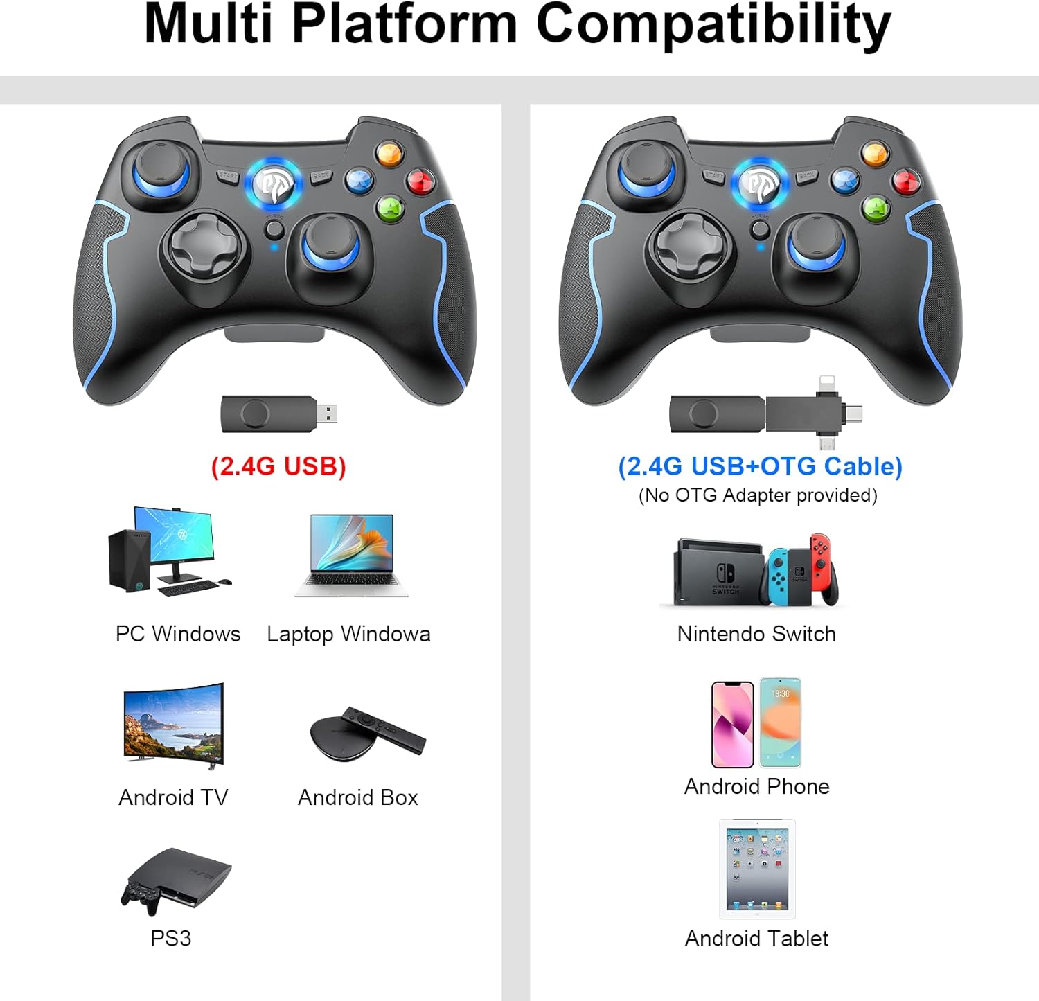 EasySMX Wireless Game Controller, 2.4G Wireless Gamepad Joystick PC, Dual Vibration, Support PC (Windows XP/7/8/8.1/10) and PS3, Android, Vista, TV Box/Android Phones, Tablets