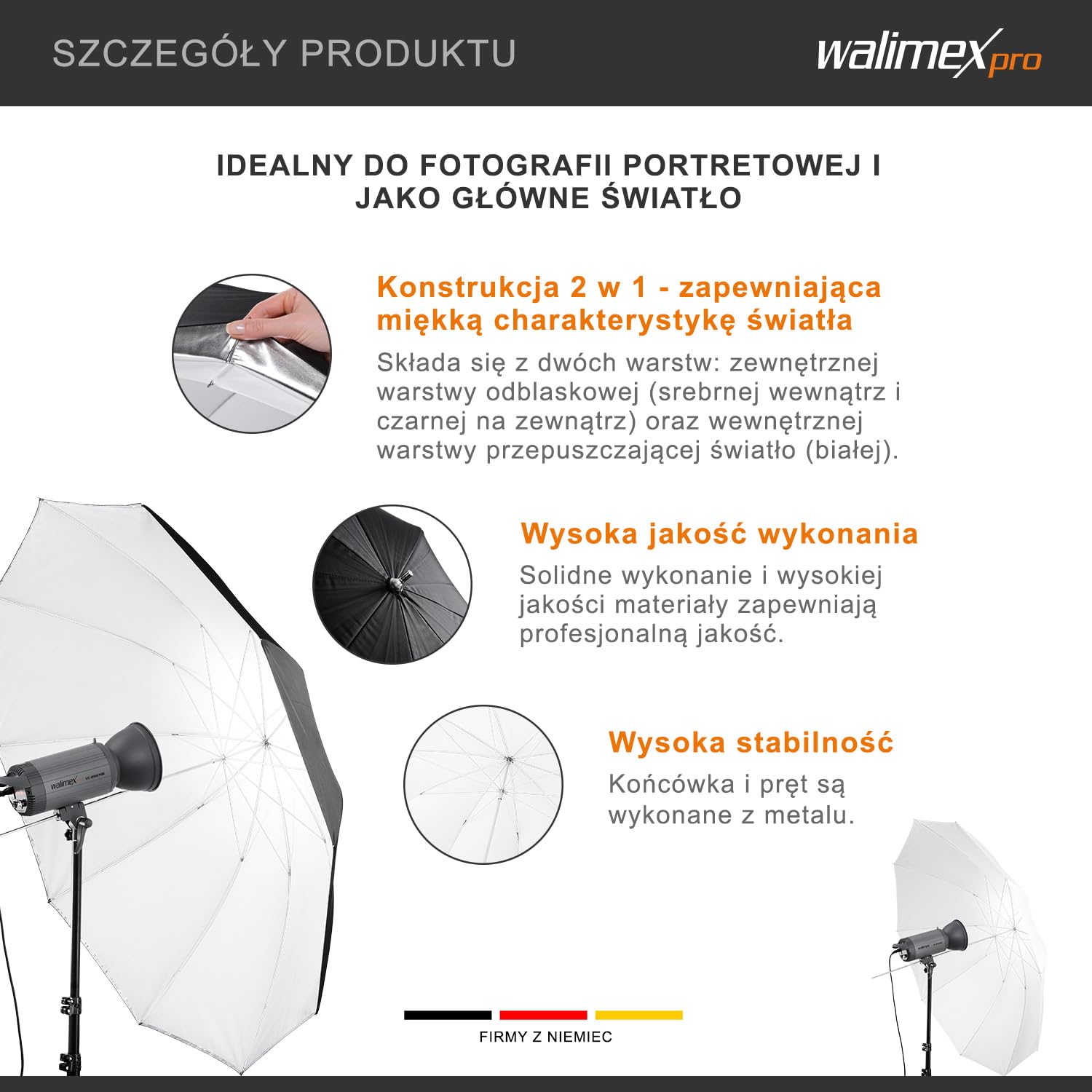 Walimex Pro parasol odblaskowy 2 w 1, biały, 150 cm