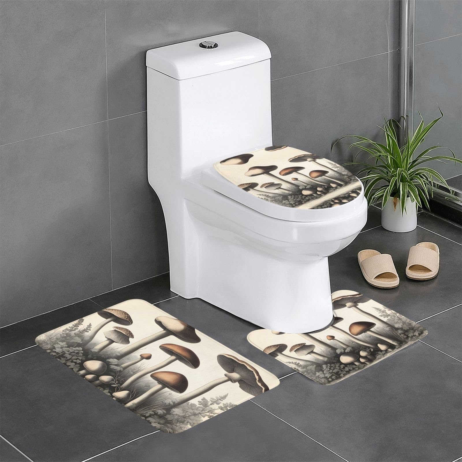Tapis de salle de bain antidérapant vintage à champignons 3 tapis faciles à laver pour WC