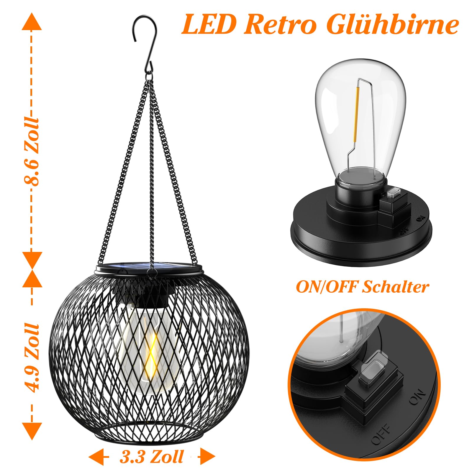 Solarlampen für Außen, Ortiny 2 Stück IP65 Wasserdicht Metall Solarlampen für Außen Garten Christmas Decorations Solarlampen für Garten Draußen Gartendeko Patio Baum Balkon Rasen Wand Tisch Geschenk