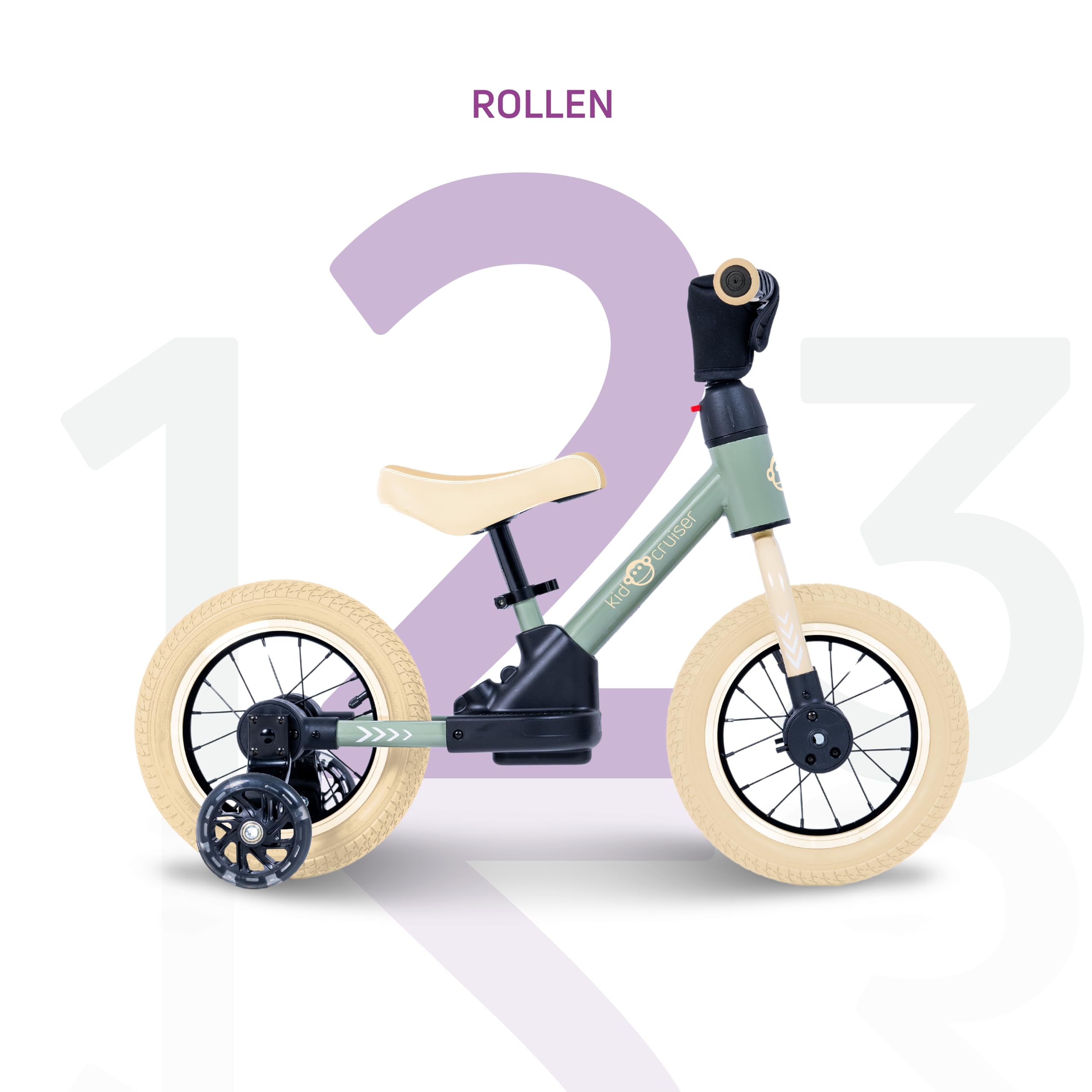 Kidcruiser Pedalplay laufrad ab 2 Jahre, ideal zum Radfahren Lernen, 3‑in‑1 mit LED Stützrädern & Pedalen, besonders robustem Modulrahmen