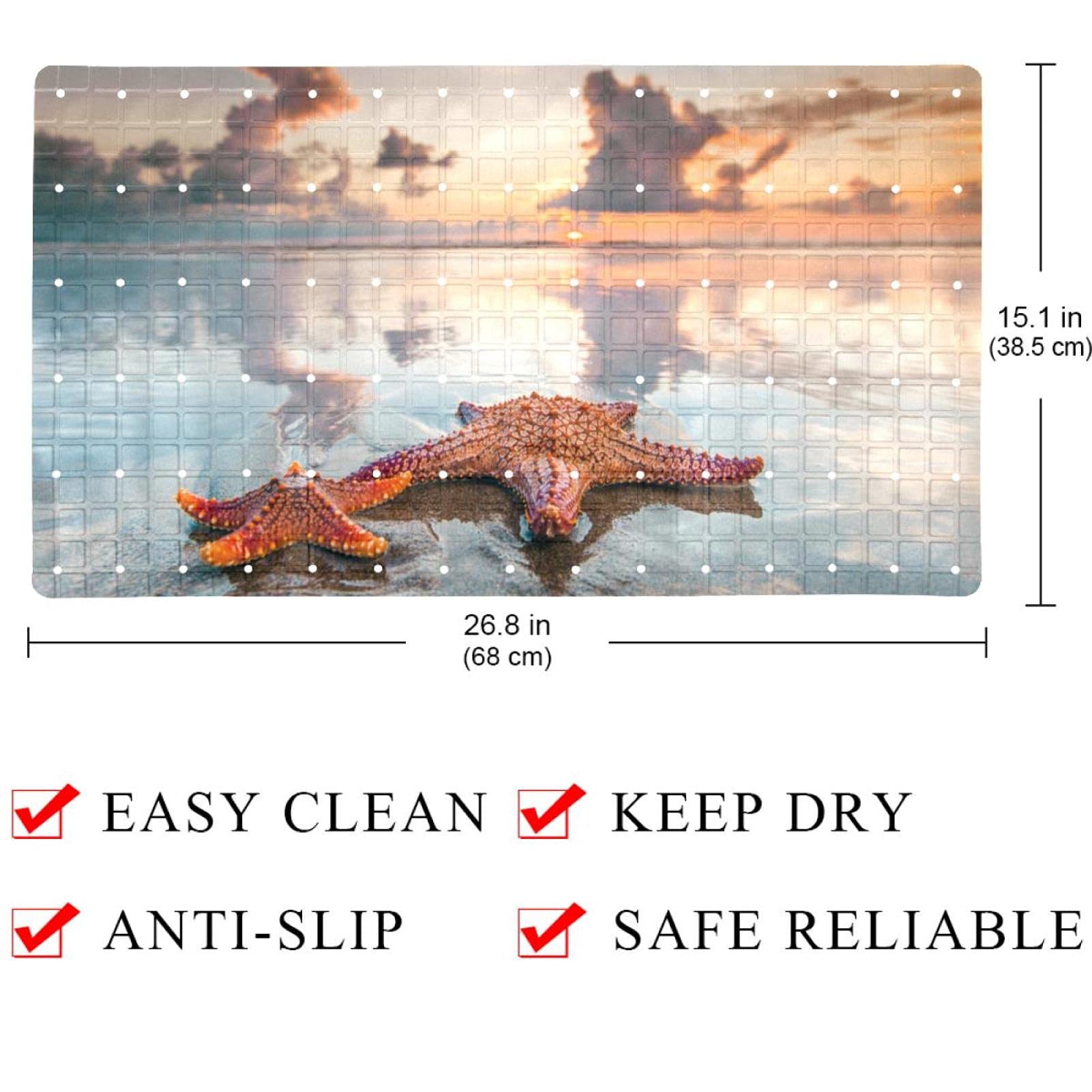 Rutschfeste Badematten mit Seestern-Motiv für Badezimmer, rechteckige Badewannenmatte, maschinenwaschbar, 39 x 70 cm