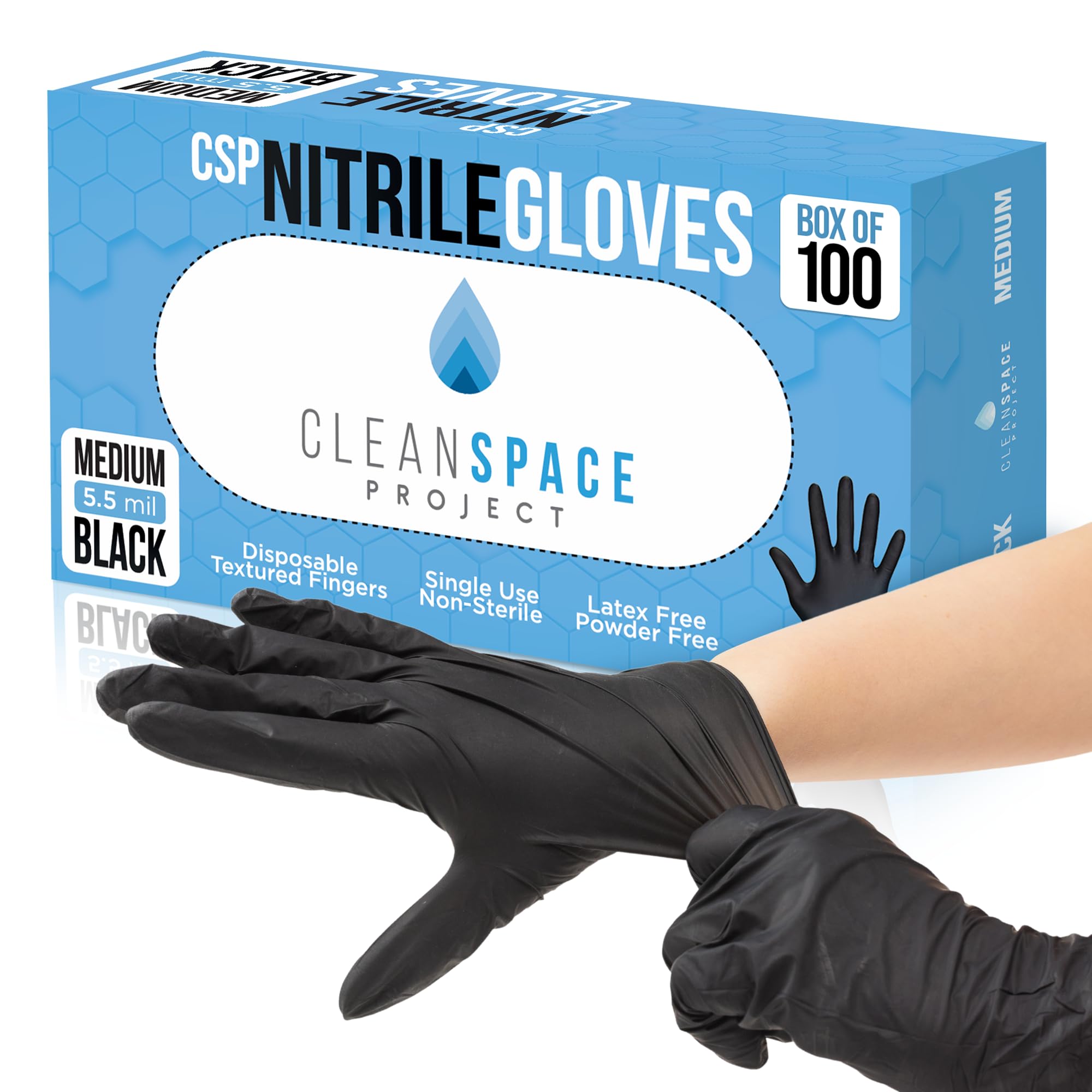 CSP schwarze Nitrilhandschuhe, extra dick, 5,5 mil, Einweg, puderfrei, latexfrei