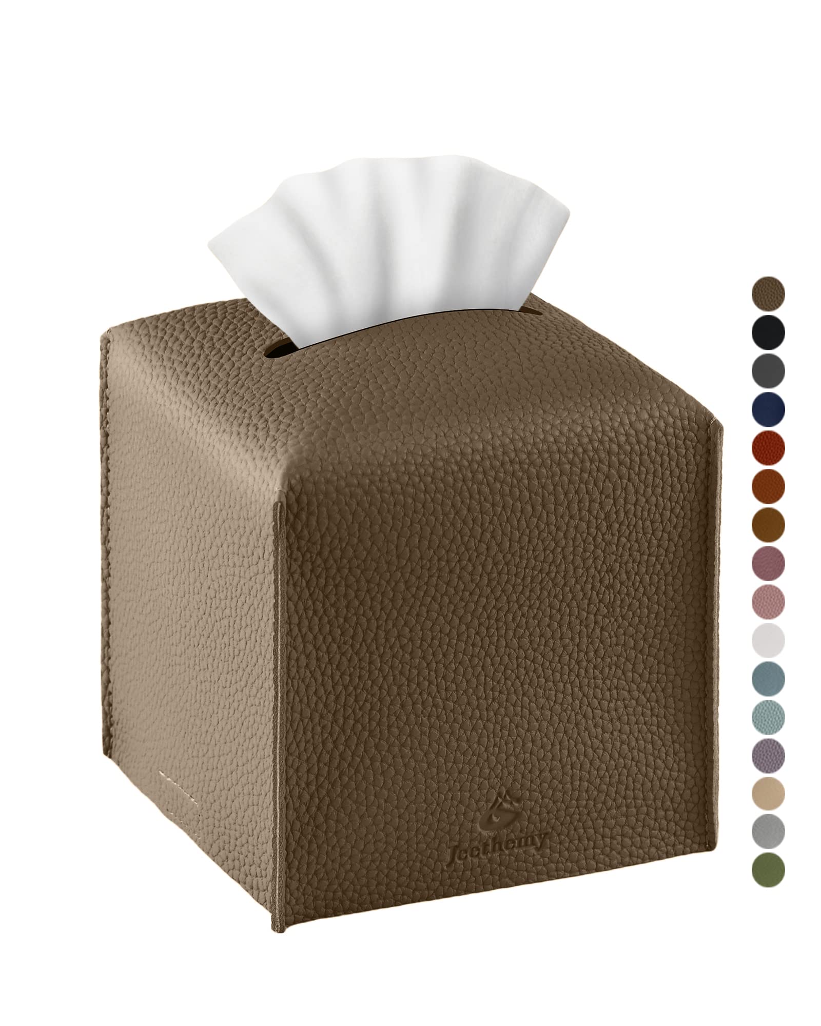 Tissue Box Cover Jeethemy Square PU Leather Tissue Box Holder Modern Tissue Case Facial Paper Organizer Dispenser 5X5X5