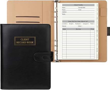 Client Record Book, Hair Stylist Client Profile Book-Binder, 6 Ring | Refillable Client Record Book For Salons, Nail, Small Business, 100 Sheets Profile Cards, with Alphabetical Tabs