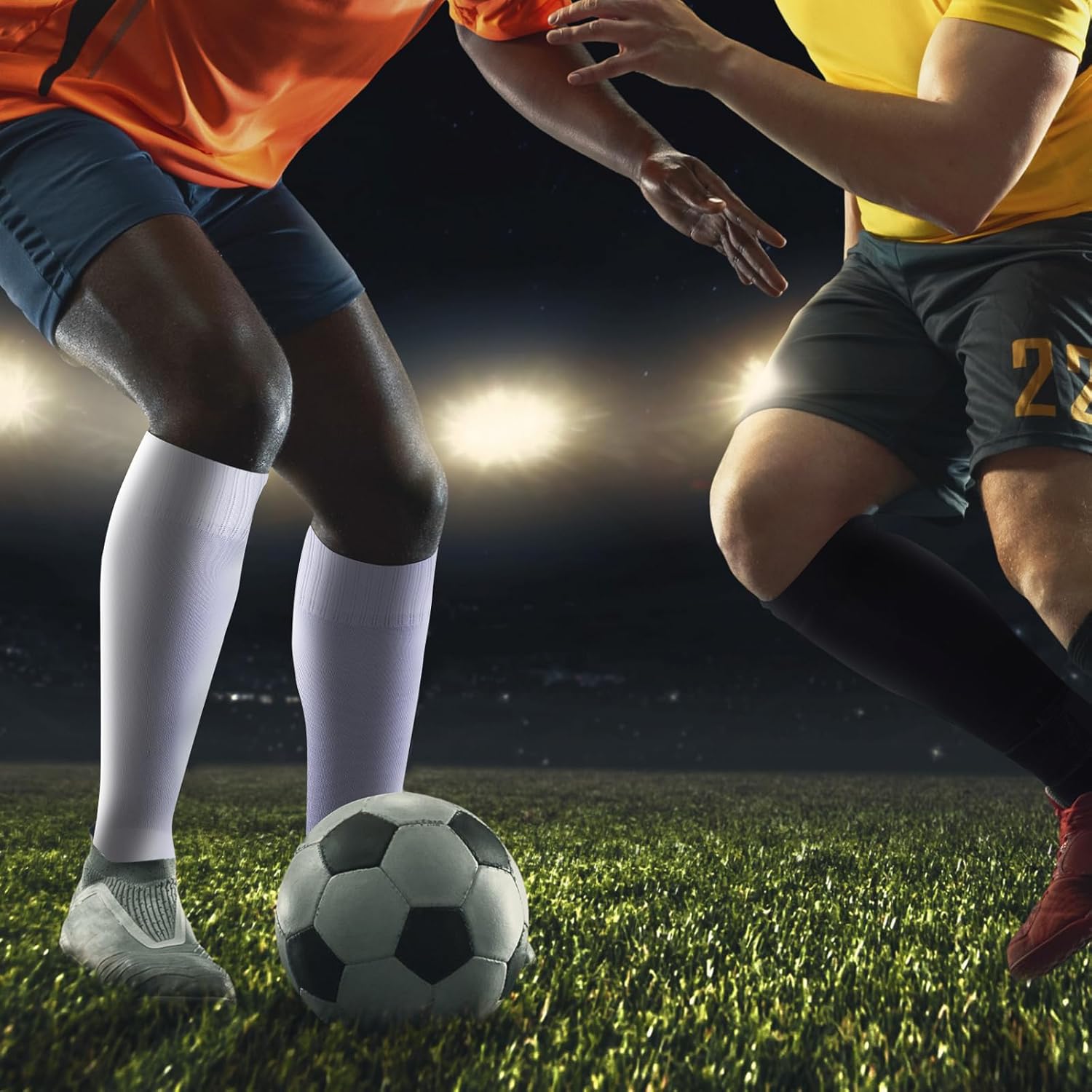 Cuffbow 4 Set Men's Grip Soccer Socks Anti Slip Pads Shin Guard Sleeves Shin Guard Straps for Football with Grip Pads - Image 5