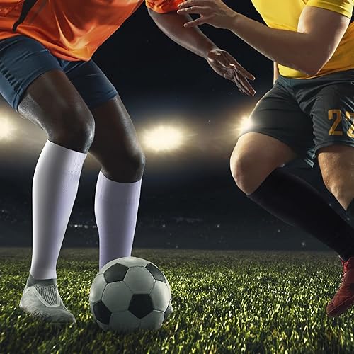 Vista 5 de Cuffbow Juego de 4 calcetines de fútbol con agarre para hombre, almohadillas de agarre antideslizantes para espinilleras, correas de protección