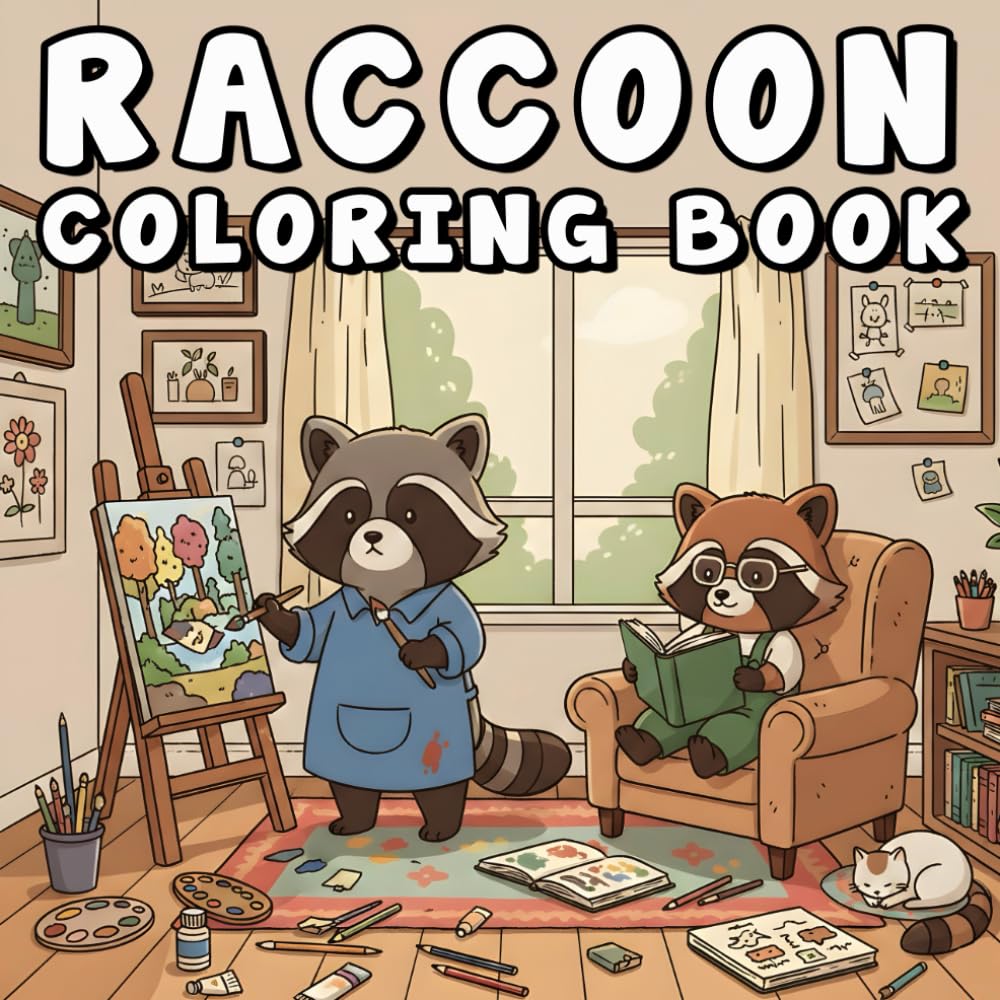 Raccoon Coloring Book: 50+ Delightful and Easy Coloring Pages Featuring Cute and Cozy Raccoons for Teens and Adults for Relaxation
