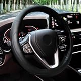 HOTOR Car Steering Wheel Cover - Universal Car Accessory for Diverse Cars, Leather Cover with Anti-Slip Lining, for Steering Wheel with a Diameter of 14.5"-15",Black