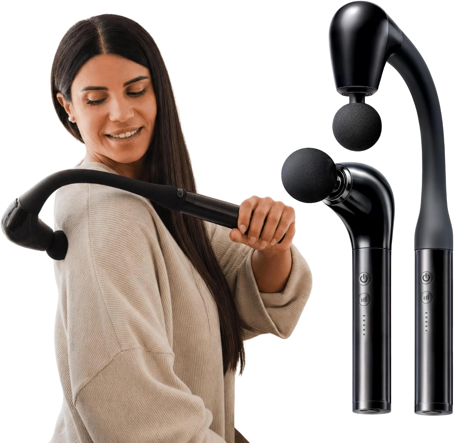 2-in-1 Back Muscle Relaxer Massage Gun with Extended Handle, Reach Hard-to-Reach Areas Yourself, Deep Tissue 10mm, 5 Speeds, Lightweight Cordless, for Gym & Home Recovery - Strivor
