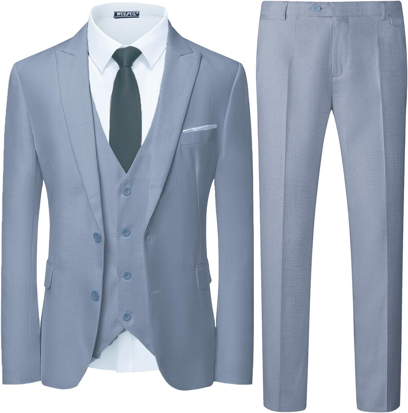 WULFUL Men's 3 Piece Slim Fit Suit Set Two Button Blazer Jacket Vest Pants... - Picture 76 of 95