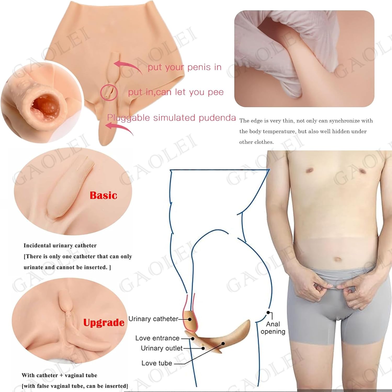 Men's Silicone Fake Pussy Panty Male to Female Hiding Gaff Boxer Briefs Hip Buttock Lift Underwear for Transgender