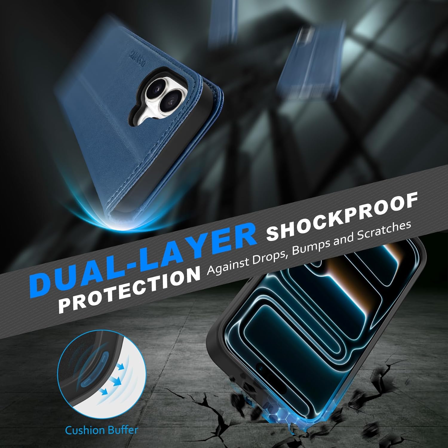 SHIELDON Removable Wallet Case for iPhone 17 6.3" 2025 | Genuine Leather | Folio Magnetic | Wireless Charging | RFID Blocking Card Holder | Kickstand | Shockproof Interior Cover | Royal Blue - Image 7