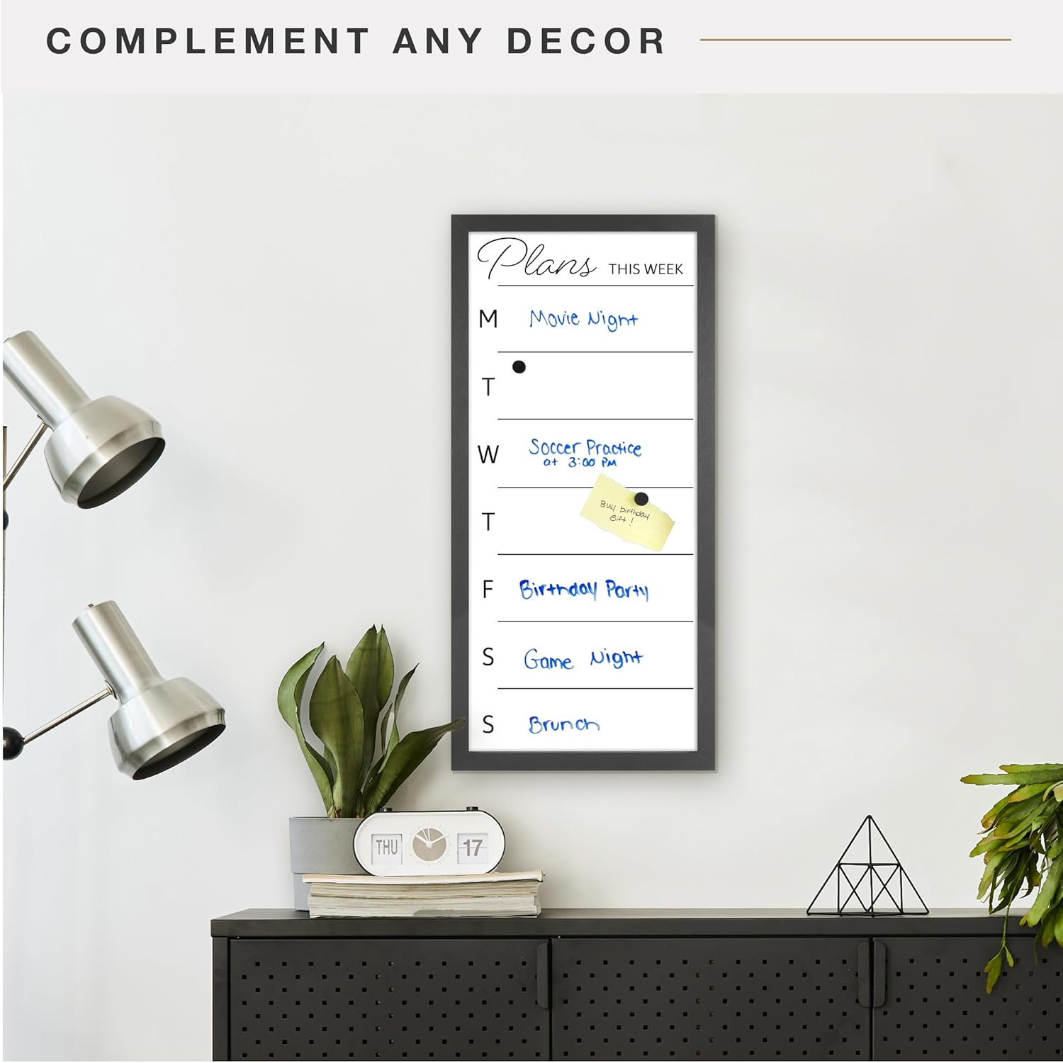 MCS Dry Erase Weekly Planner 14x30 Black Framed Calander Whiteboard for Wall, Plan Your Week with Family Weekly Planner for Dinners, Sports, Events & More