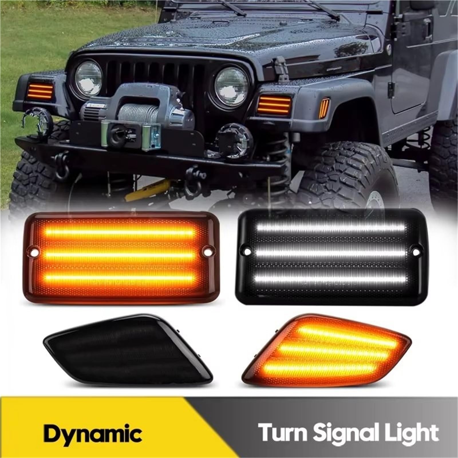 Specchietti Laterali Lampeggiatore Per Jeep Per Wrangler Per TJ 1997-2006 Indicatori Direzione Dinamici A LED Paraurti Anteriore Luci Posizione Laterali DRL Marcia