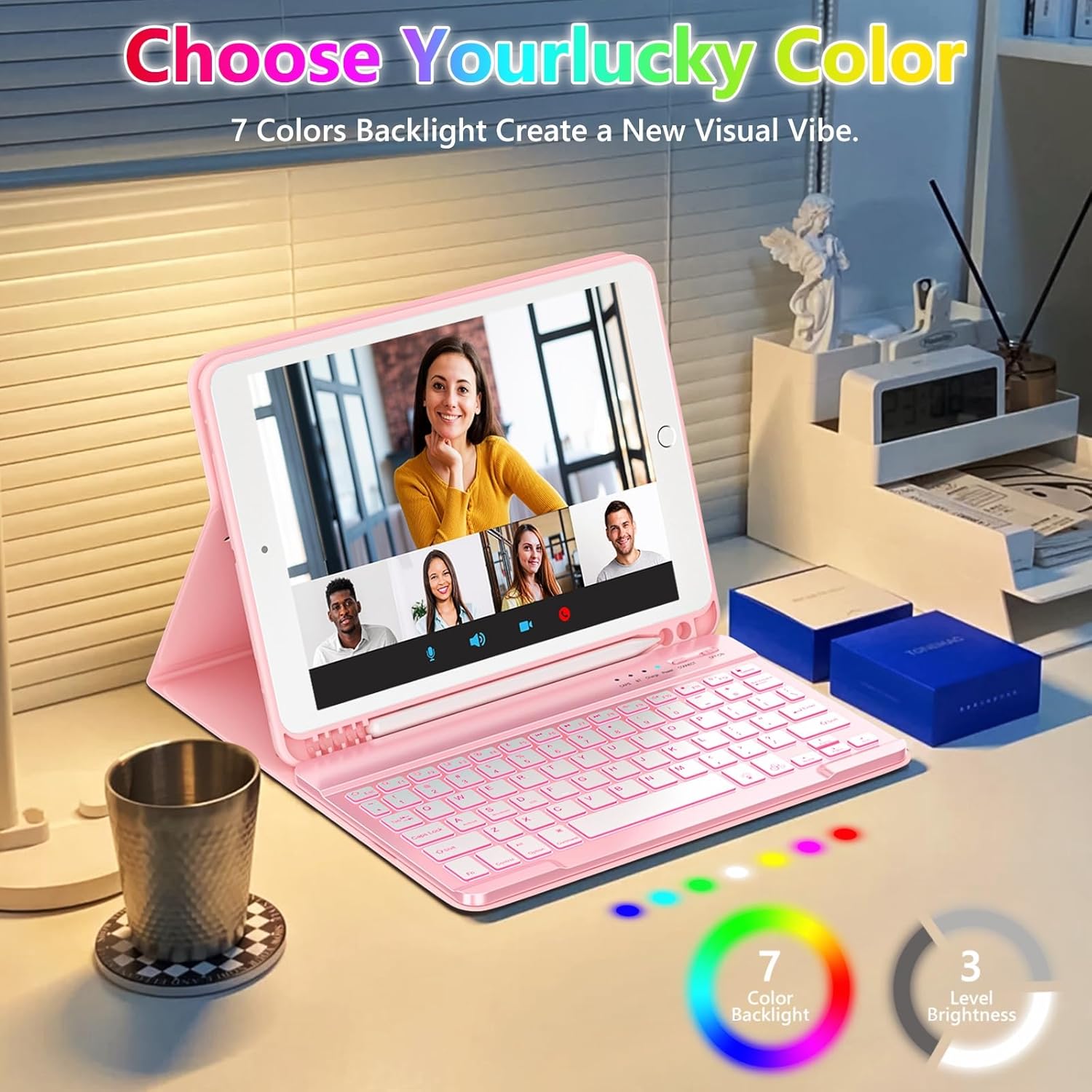 FUWANG Keyboard Case for iPad 9th 8th 7th Generation 10.2 inch, Detachable 7 Colors Backlit for iPad 9th Generation Case with Keyboard, Keyboard Cover for iPad Pro 10.5"/Air 3rd Gen with Pencil Holder - Image 3