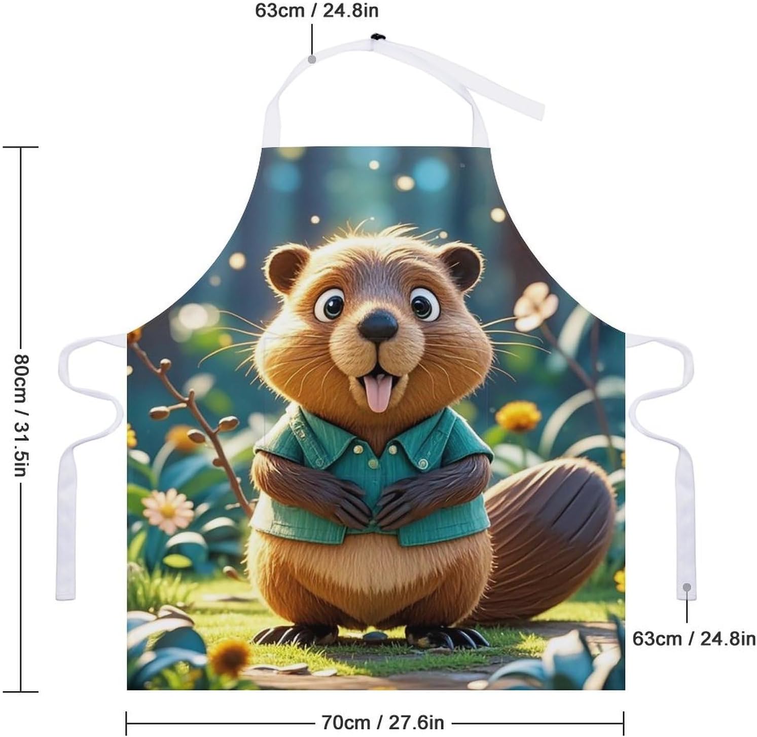Cartoon Animated Beaver Apron for Cooking Kitchen Chef Aprons with Pockets Unisex Professional Adjustable Bib Aprons Restaurant Waterdrop Resistant Apron for Men Women Waiter