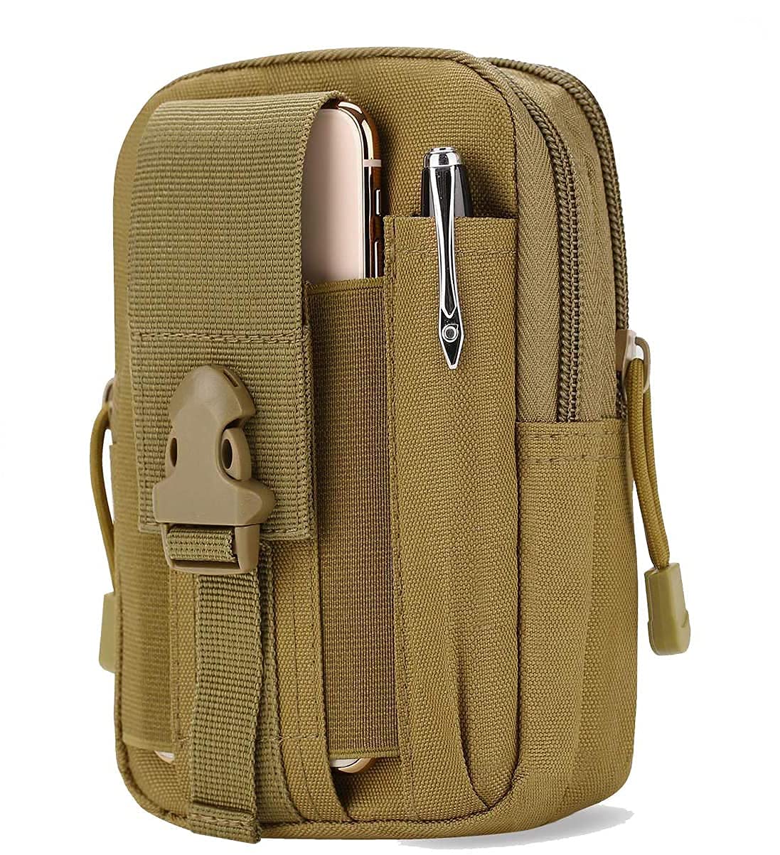 Water Resistant Waist Belt Pouch, Sport Carry Pouch for Phone and Small Accessories, 7 X 4.8 X 2 Inch, Brown-image-0
