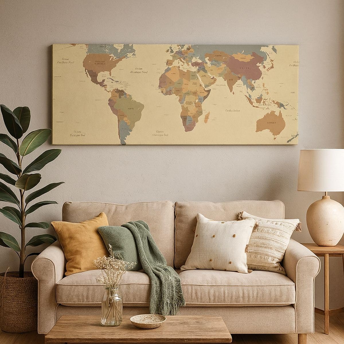 ARTTOR Dekoracja ścienna Salon mapa świat kraj Panorama Obraz na płótnie w ramie 120x50cm Nowoczesny Sypialnia Kuchnia Sztuka na ścianę Duży Obrazy Art Foto Wall Decor Canvas AB120x50-3861