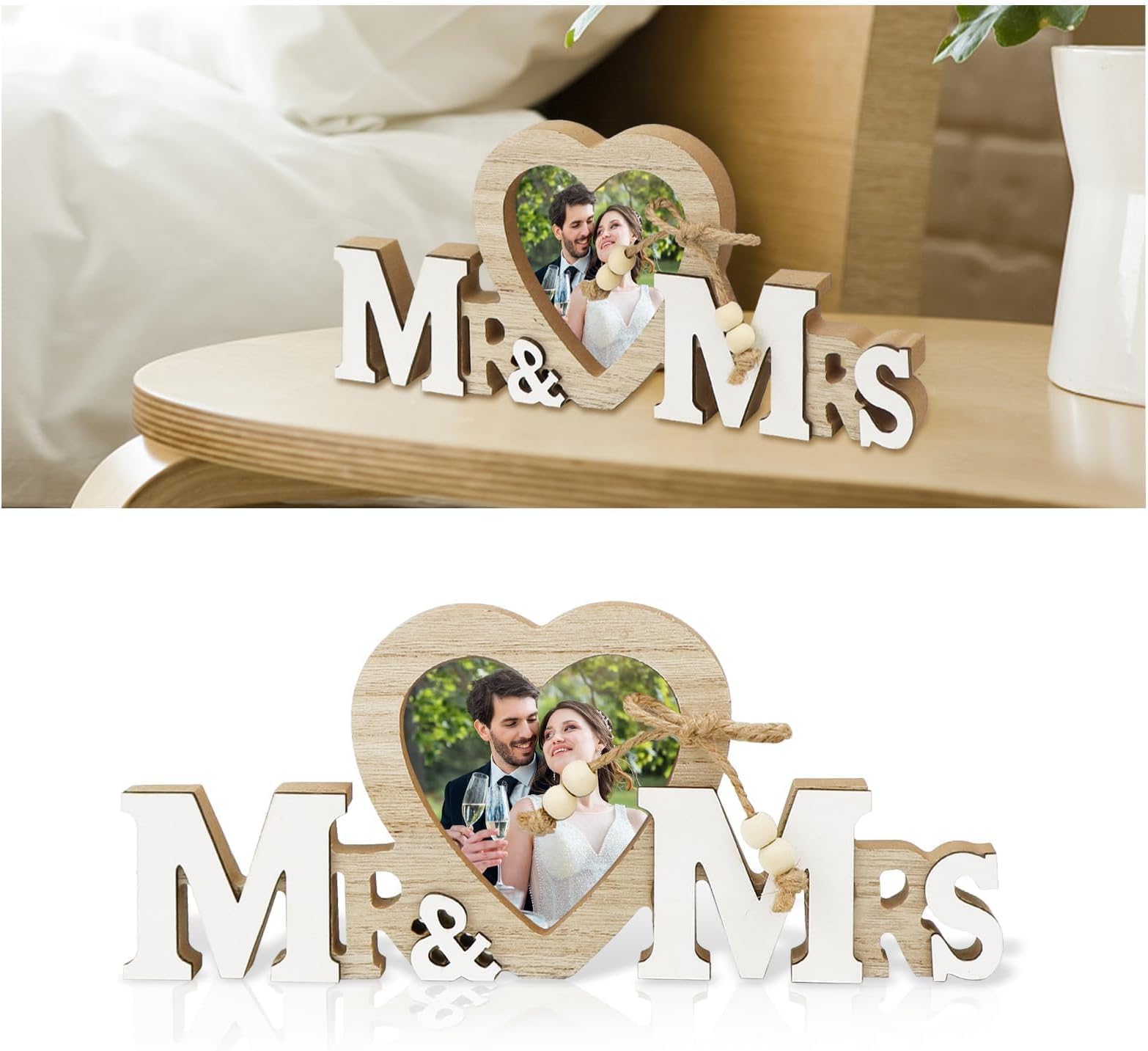 – NALACAL Wedding Gifts with Heart Photo Frame, Wedding Decorations Couple Personalised Photo Frames Romantic Gifts, Wooden Tabletop Picture Frame Mr and Mrs for Anniversary Party Home Decor