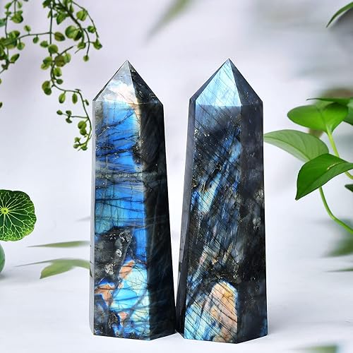 Miniatura 2 de Torres grandes de cristal de labradorita con punta de 6 facetas, piedra de cristal curativo en forma de obelisco para meditación, regalo de 2.2 a