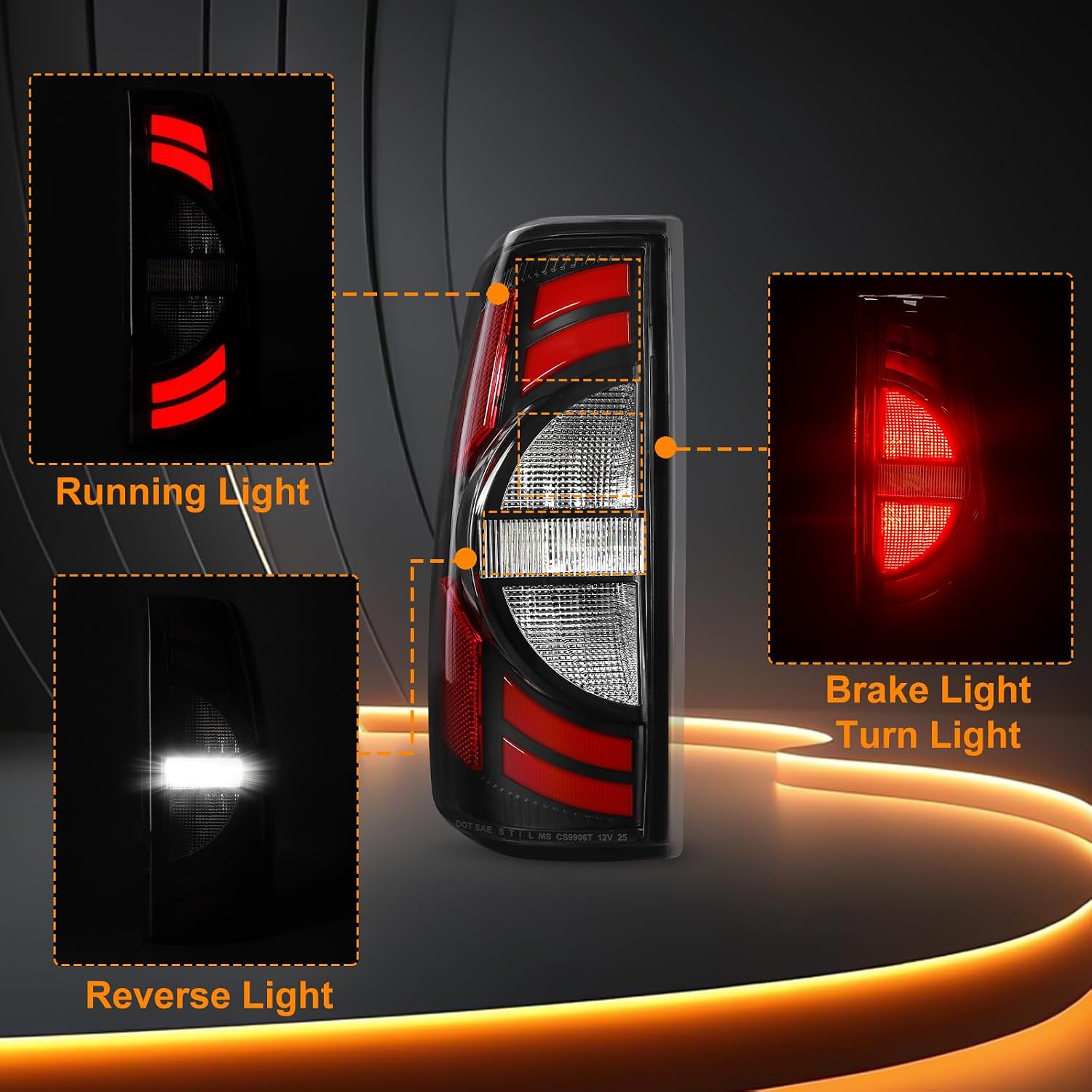 Pair LED Tail Lights fit for Chevy Silverado 1999-2006, GMC Sierra 1999-2006, Plug & Play Rear Brake Lamps, Full LED Design
