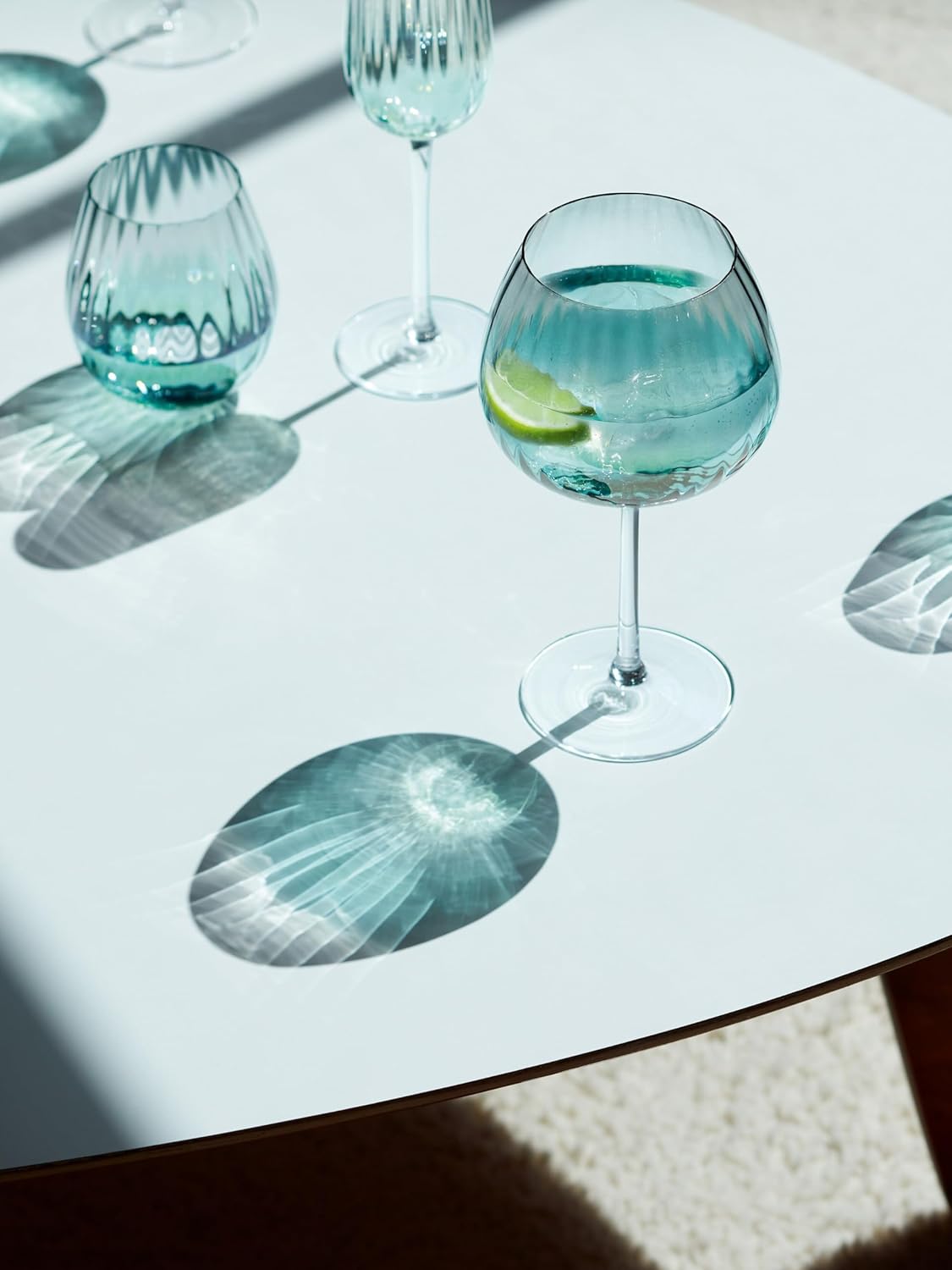 LSA International Dusk Green and Grey Balloon Goblets 22 oz, Set of 2, Luxury Hand Decorated Elegant Cocktail Drinking Glassware with Fluted Texture