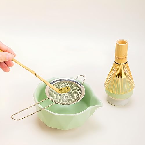 Miniatura 3 de Green Matcha - Juego de ceremonia de té tradicional japonés, kit completo de 8 piezas con batidor de bambú, cuenco, colador, cuchara, soporte, caja