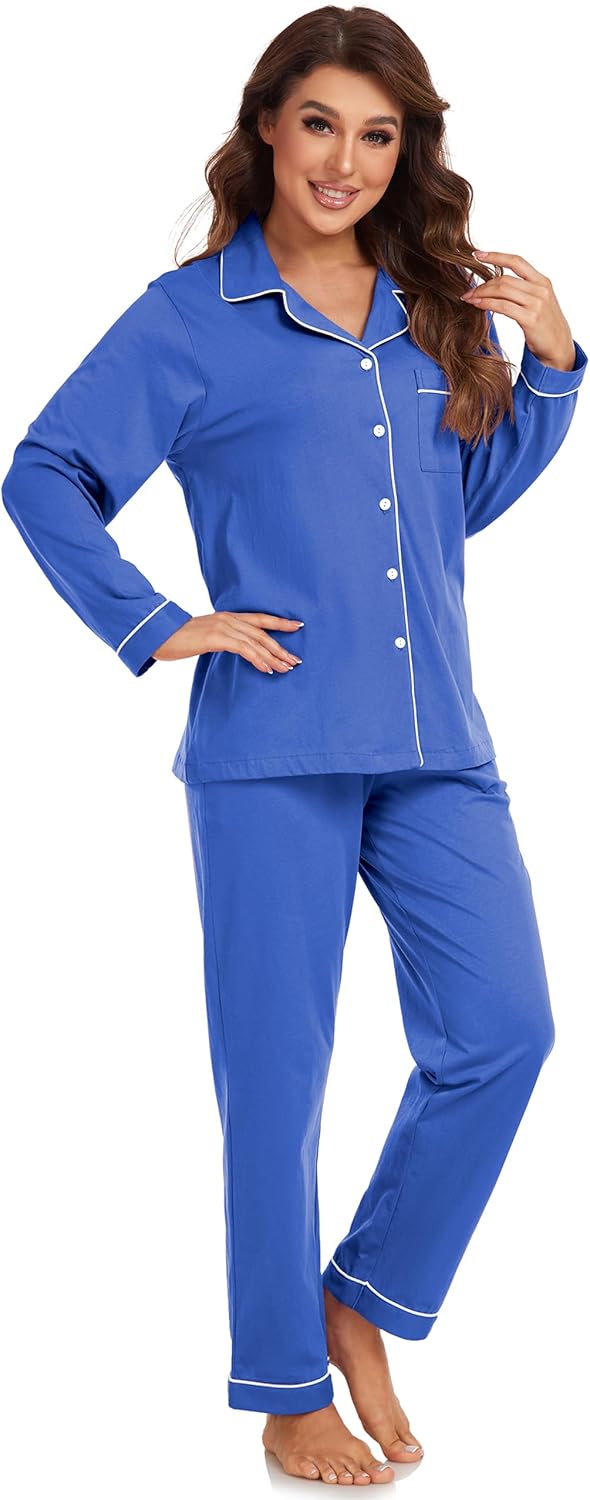 EA'S SECRET Womens Pajama Sets 100% Cotton Long Sleeve Shirt and Pants Soft Sleepwear Loungewear Button Down Pj Set - Image 3