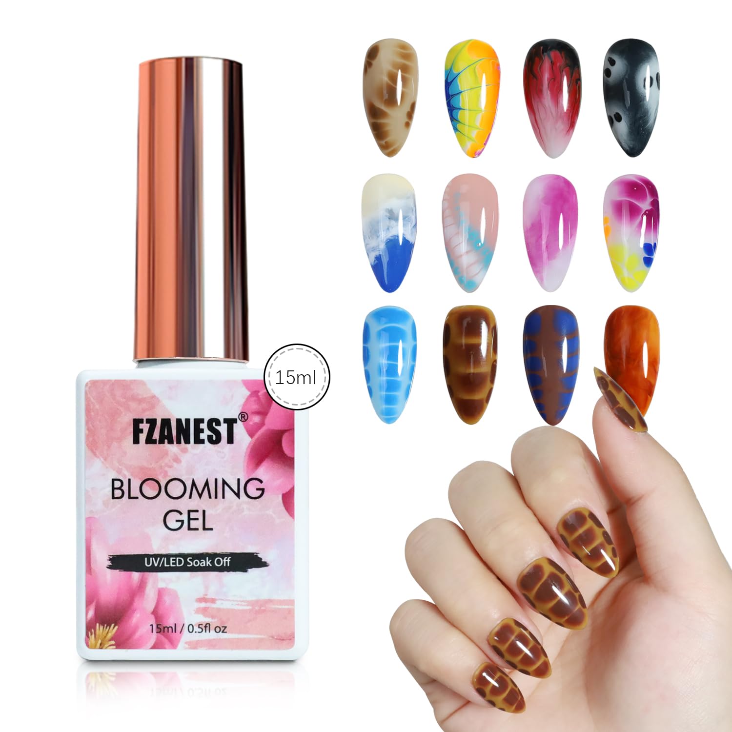FZANEST Clear Blooming Gel 15ml Blossom Nail Polish Nail Art Design For Spreading Effect Marble Natural Stone Gel Polish UV LED Soak Off