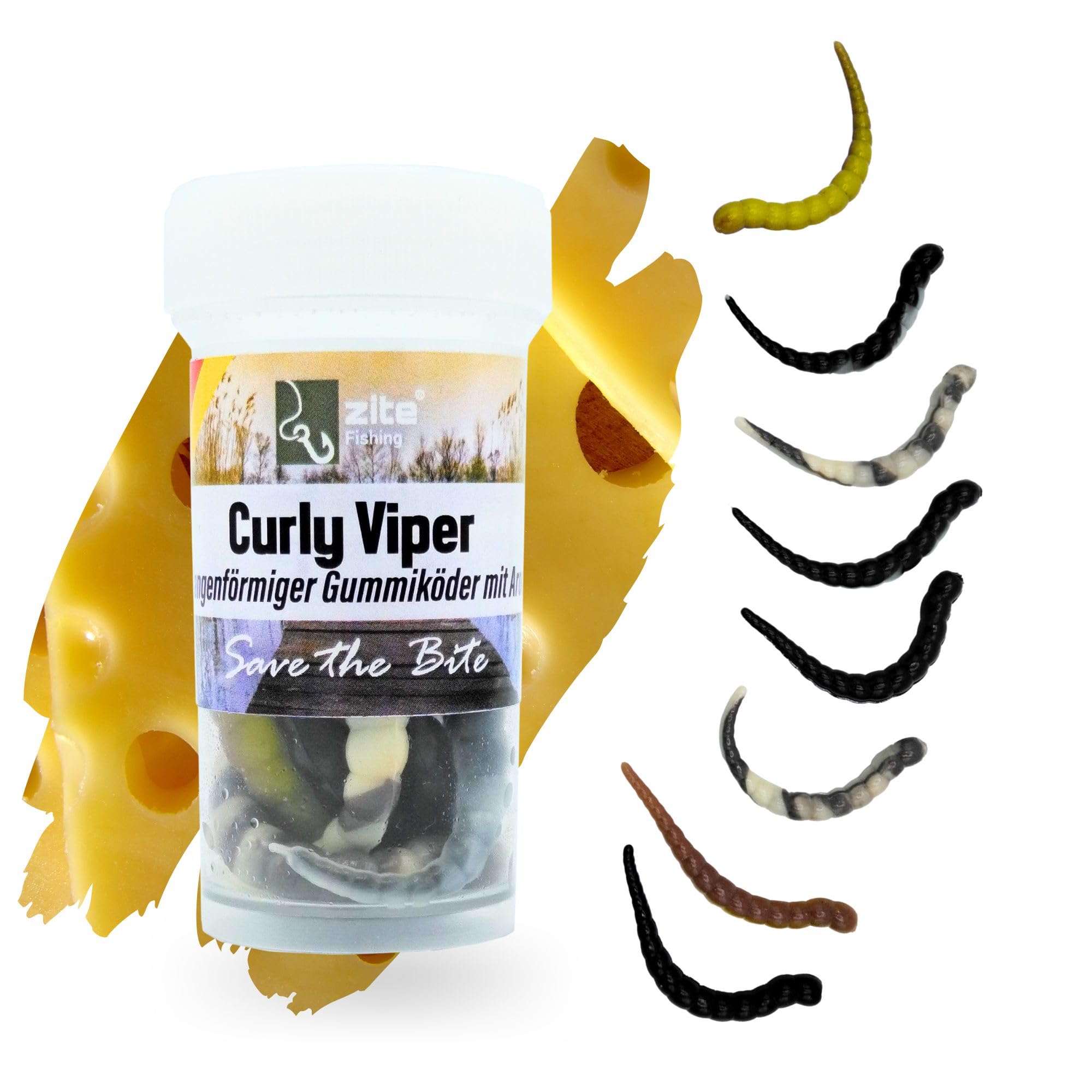 Zite Fishing Curly Viper Gummiköder Forelle 8 STK - Schlangenartiger Gummi Forellenköder 6,5cm – UL Angelköder Forelle Rotierend & Schlängelnd – Phthalatfrei & Handgefertigt (Natur Mix Käse)