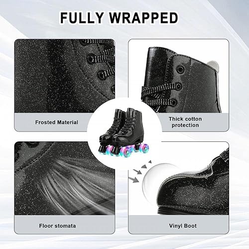 Miniatura 14 de XUDREZ Roller Skates for Women, Holographic High Top PU Leather Rollerskates, Shiny Double-Row Four Wheels Skates Patines for Women Men Boys and