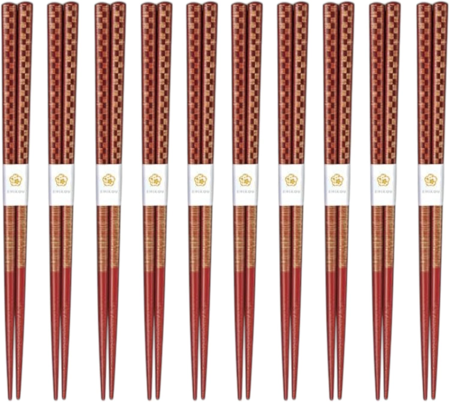 J-kitchens Chopsticks Set of 10 Pairs, Lunch, Picnic, Excursions, Sports Events, Guests, Entertaining, Wooden, Sanded Gold Checkered, 8.3 inches (21.0 cm), Dishwasher Safe, Made in Japan