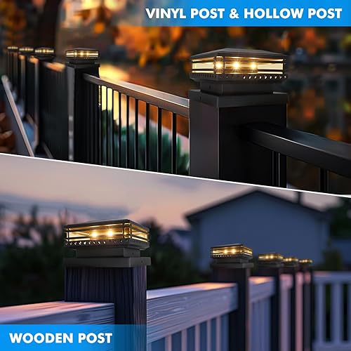 Miniatura 2 de Luces solares para postes al aire libre, 25 lúmenes, luces solares IP45 impermeables para valla de 3.5 x 3.5, 4 x 4, 5 x 5 pulgadas, decoración de