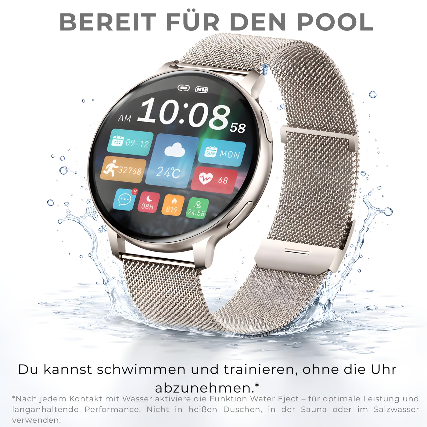 Smartwatch Damen, Telefonfunktion - Round 1.39", Silber