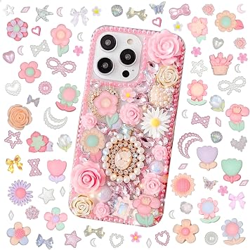 330 Pcs Junk Case Charms Kit, Flowers Charms for Junk Cases, Junking Phone Case Charmed, Cute Flatback Resin Charm, Pink Flower Bulk Slime CharmS1-Pink Flower