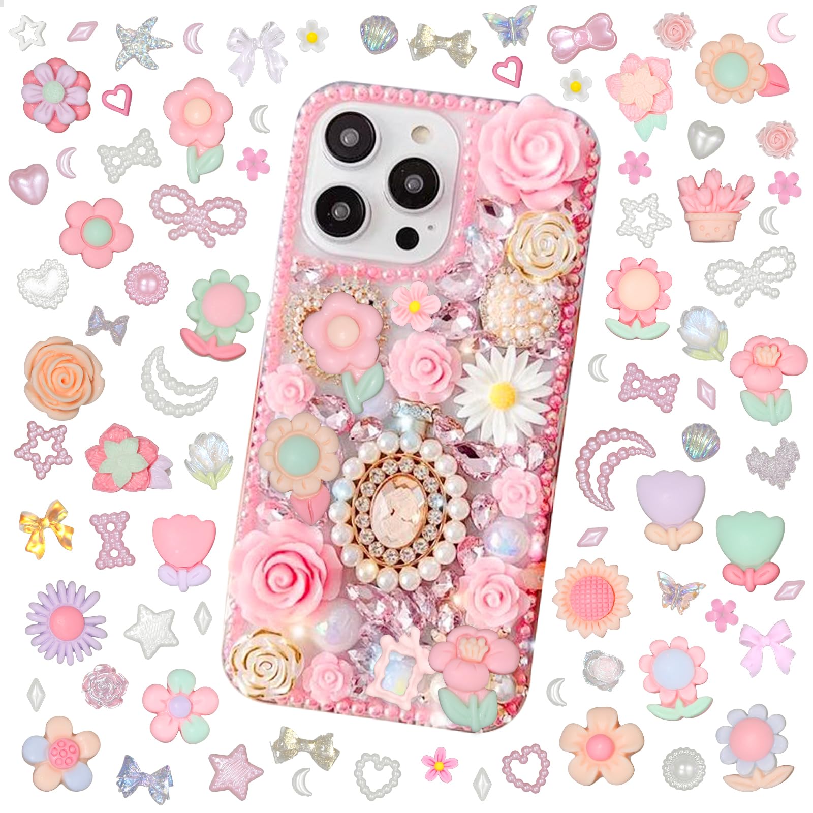 330 Stück Junk Case Charms Set – Mit Strass-Buchstaben, Perlen, Blumen Für DIY-Handyschalen & Nageldesign