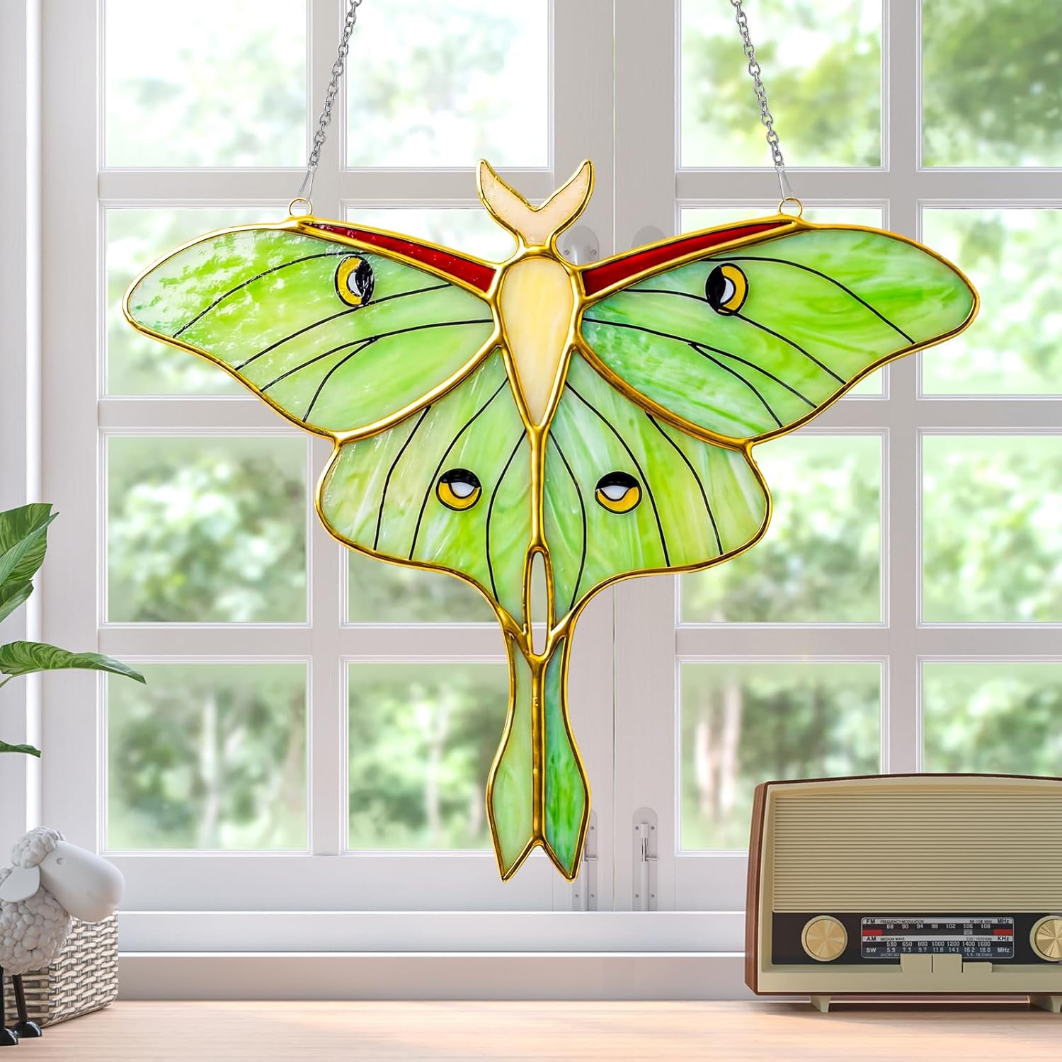 LemonRoad 1 Set Green Luna Moth Pre Cut Stained Glass Kit for Adult Beginner Made Easy Stained Glass Craft with Solder Wire, Flux Brush for Christmas Birthday Party Favor