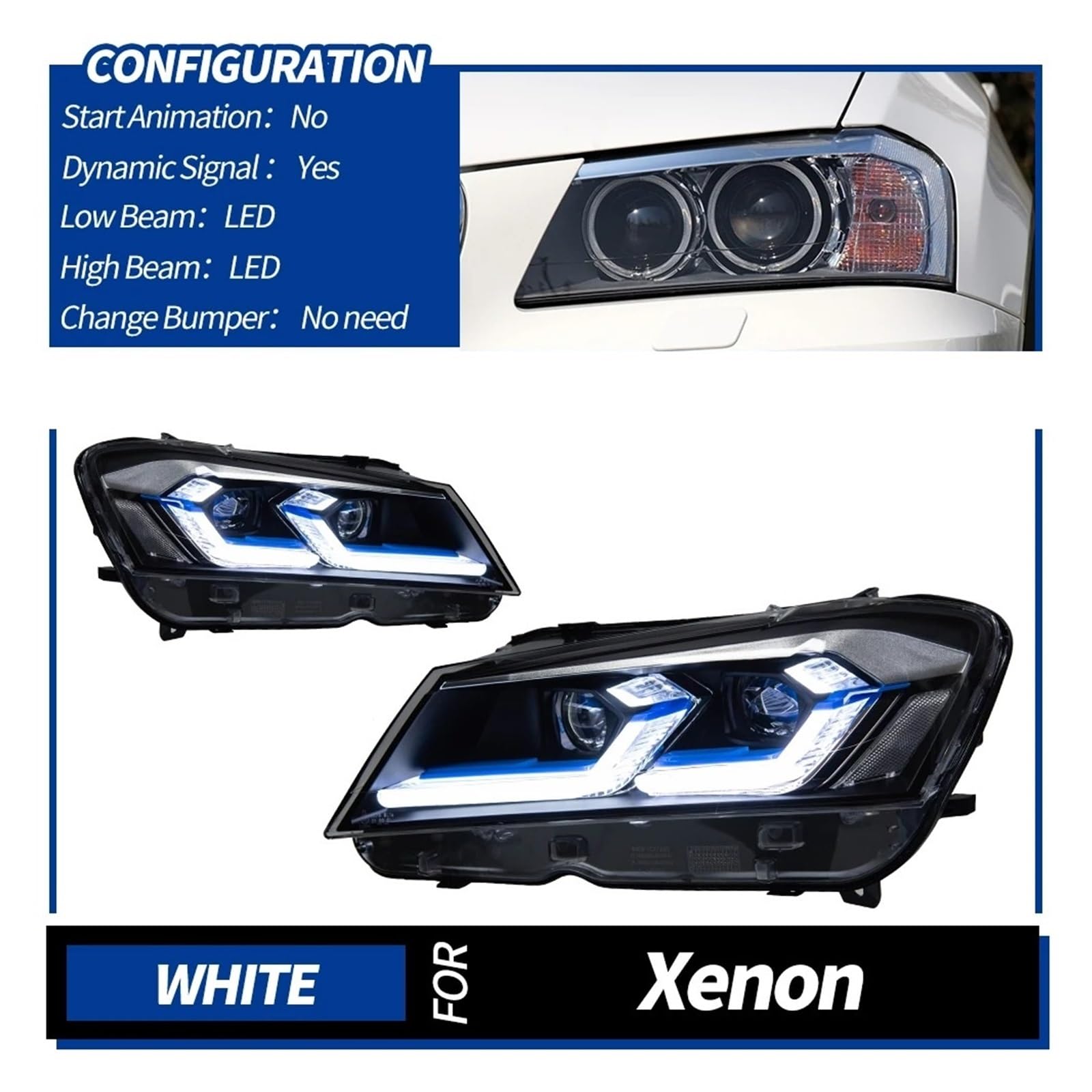 Faro Proiettore Anteriore 1 Coppia Per X3 F25 2010 2011 2012 2013 Gruppo Ottico Anteriore LED Per Auto Proiettore Segnale DRL(Xenon A,RHD)