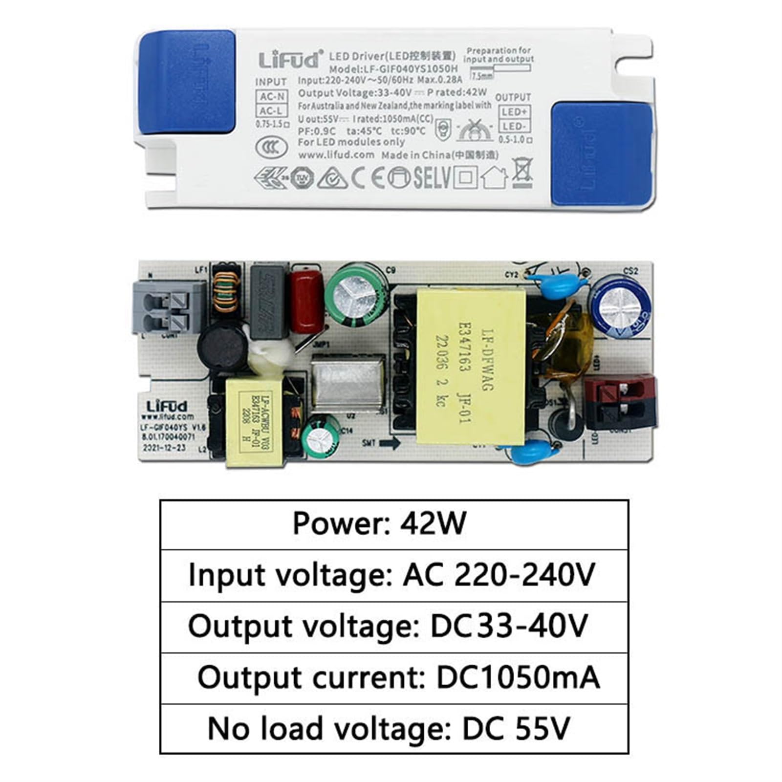 Transformador de potencia LED serie 5.6W-23.4W 28W-60W AC220-240V LED ignífugo de unidad de aislamiento(42W 1050mA)