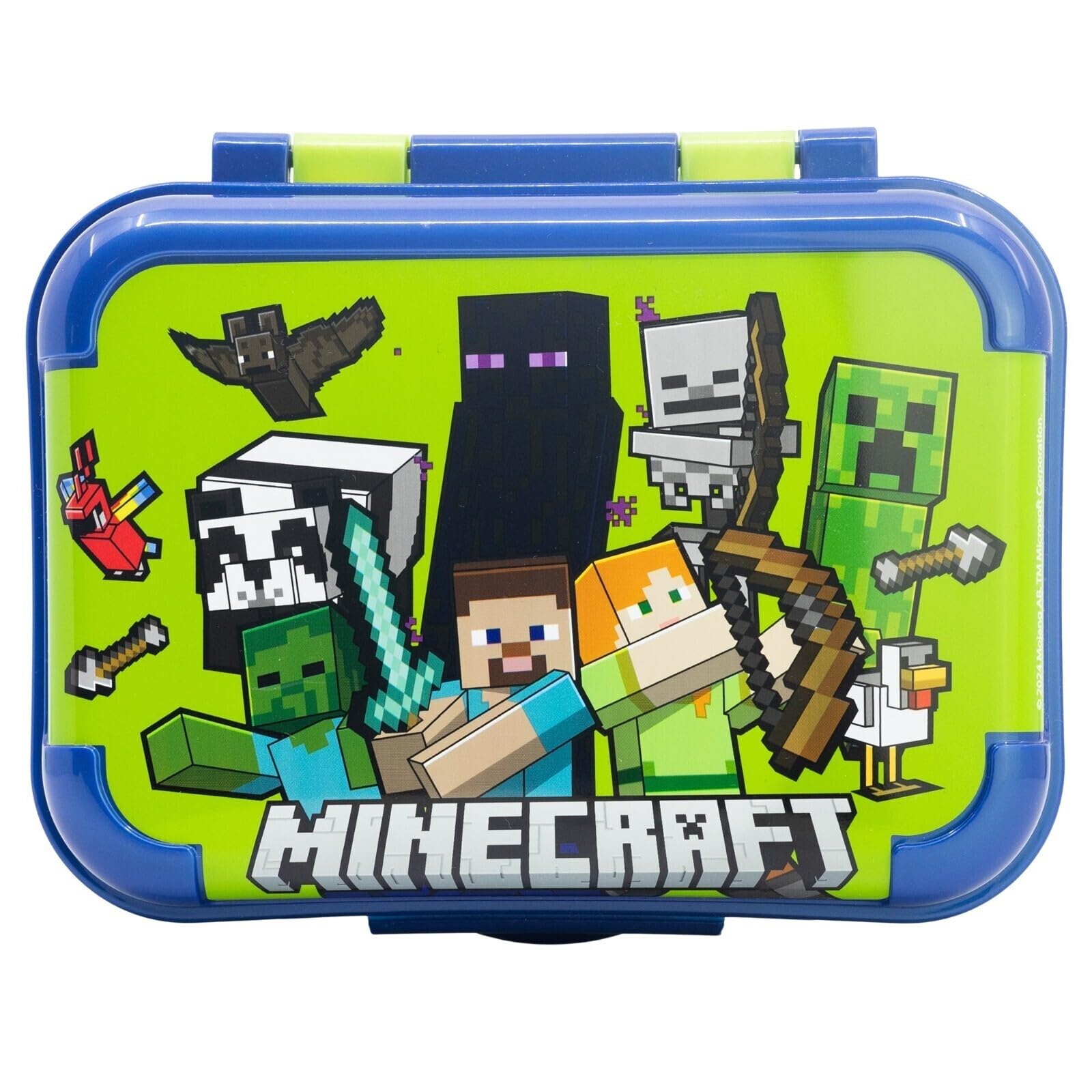 Aymax Minecraft Kinder Lunch Set 2-teilig, Brotdose mit Aluminium-Trinkflasche 400 ml, Steve & Creeper, Pausenbox für Schule, Kindergarten & Ausflug