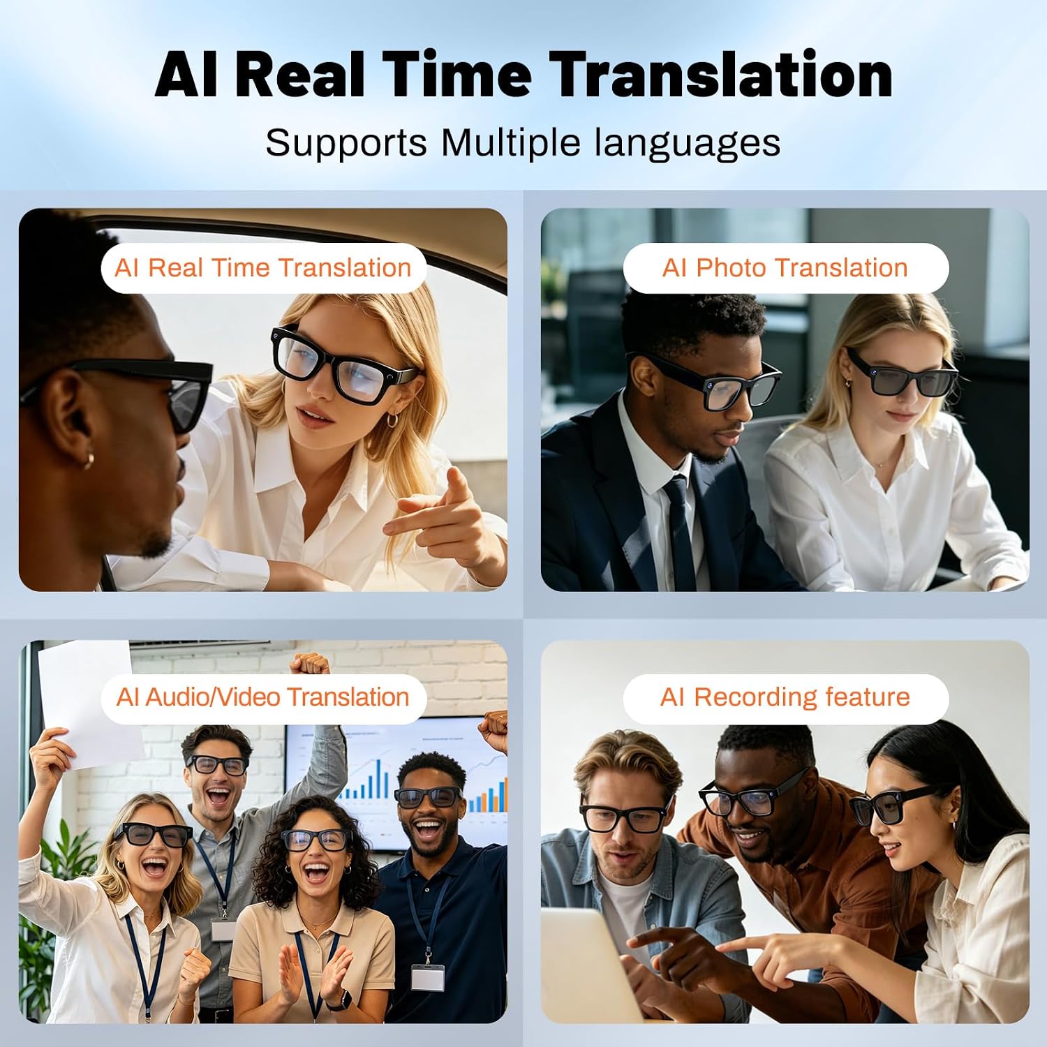 AI Smart Glasses, 8MP Camera Glasses and Audio, AI Translation Sunglasses for Men & Women, Bluetooth Glasses with Voice/Calling, 8 Hours of Music, Photochromic Lenses