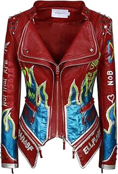 FAUX LEATHER TUCK ジャケット Fashion SX Women's Punk Floral Embroidered short Faux