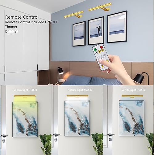 Miniatura 5 de VIGMOJ Luz de imagen inalámbrica funciona con pilas, luz de pintura recargable con control remoto, lámpara de exhibición de luz de arte de metal, 3