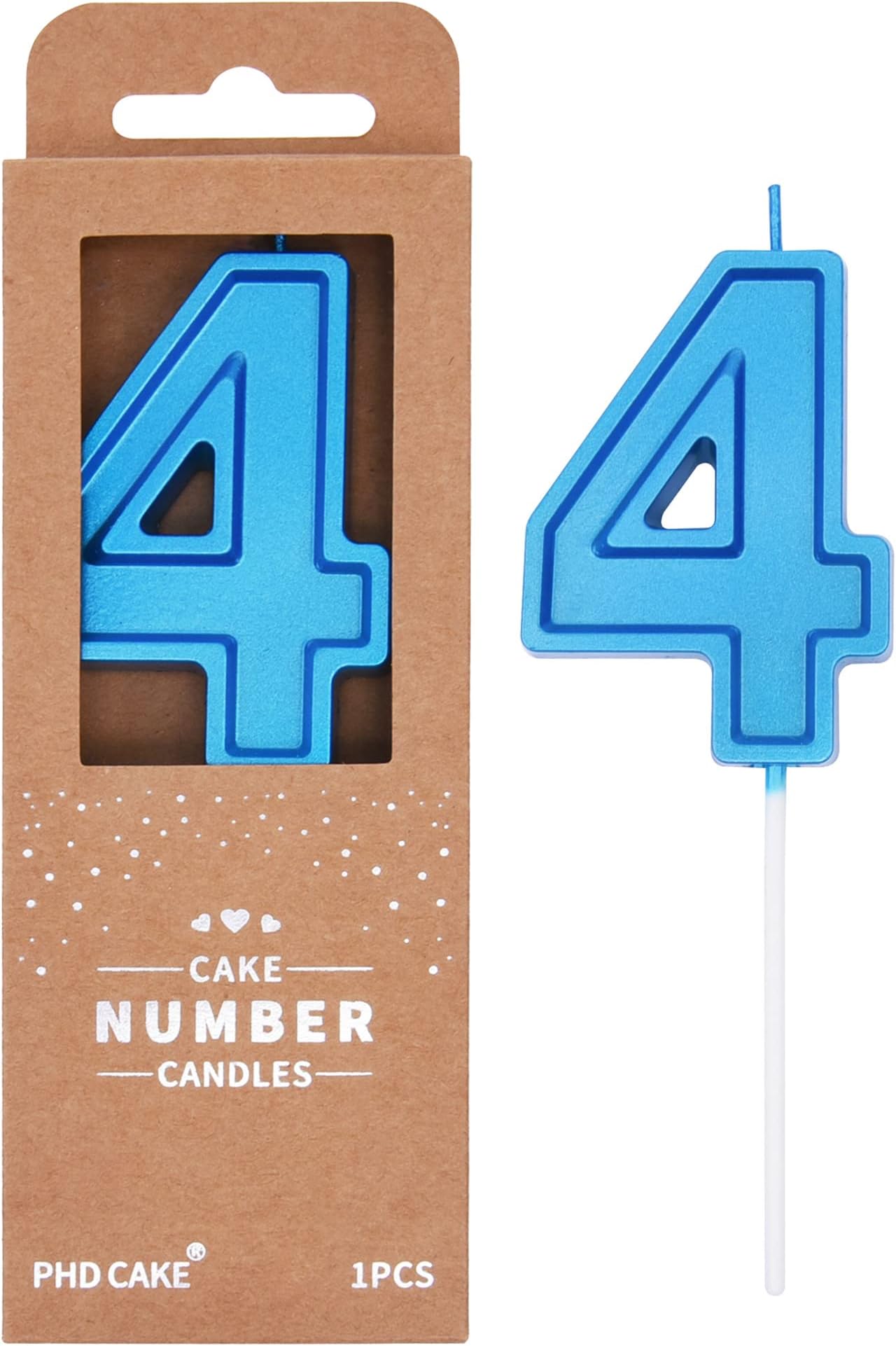 PHD CAKE 2.76 Inch Luxe Blue 4 Number Birthday Candles, Blue Number Candles, Cake Number Candles, Party Celebration