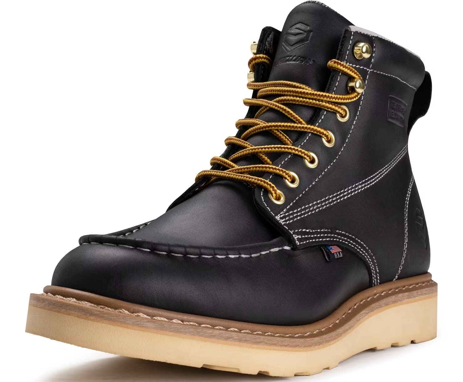 SUREWAY 6” Wedge Moc Toe Work Boots for Men Steel Toe, Premium Full