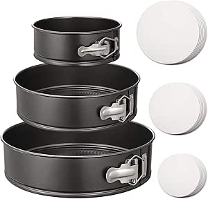 HIWARE Springform Pan Set of 3 Non-stick Cheesecake Pan, Leakproof Round Cake Pan Set Includes 3 Pieces 6" 8" 10" Springform Pans with 150 Pcs Parchment Paper Liners