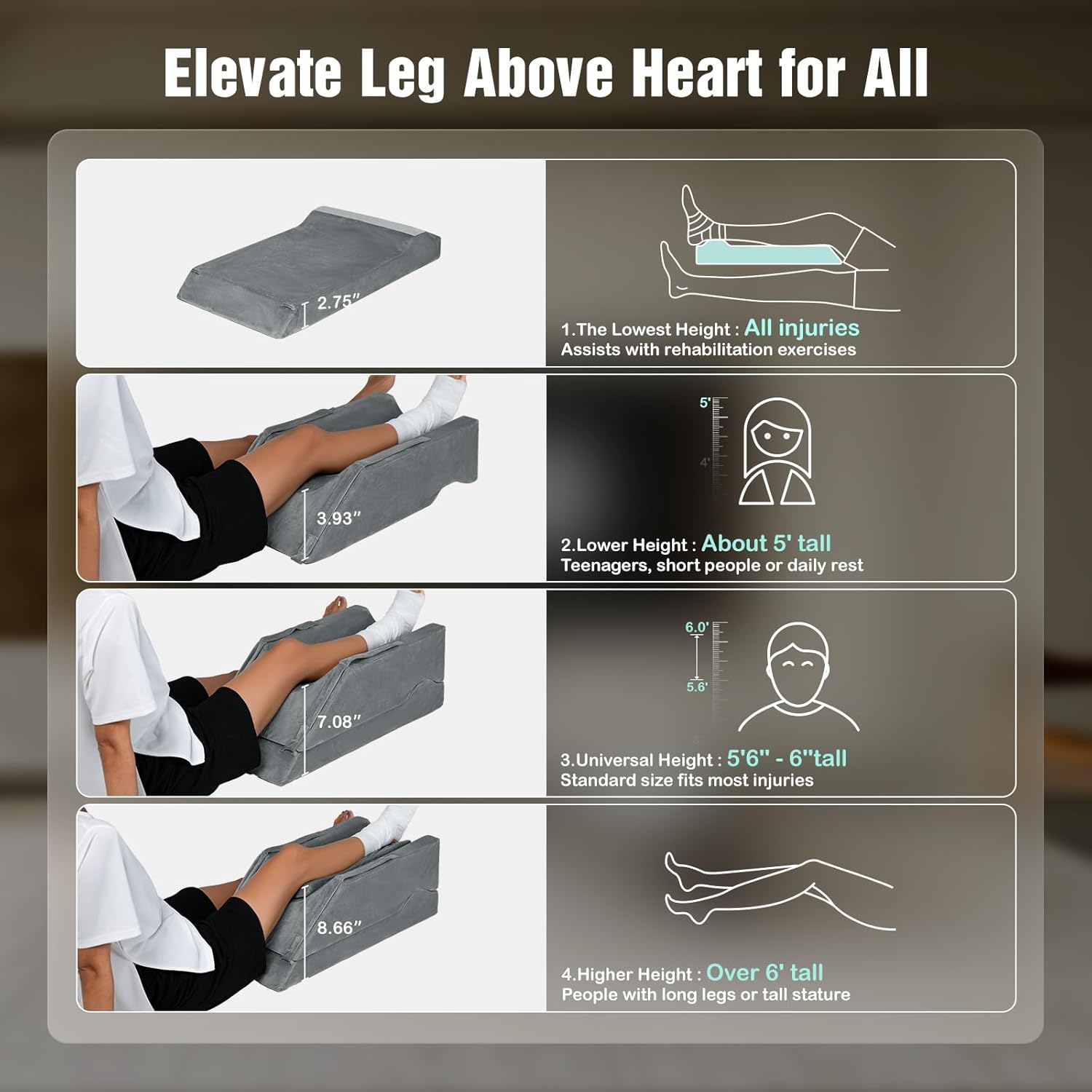 LightEase Adjustable Leg Pillow, Leg Elevation Pillows for After Surgery, Memory Foam Knee Hip Ankle Support for Pain Relief, Recovery, Blood Circulation, Swelling, Injury, Rest