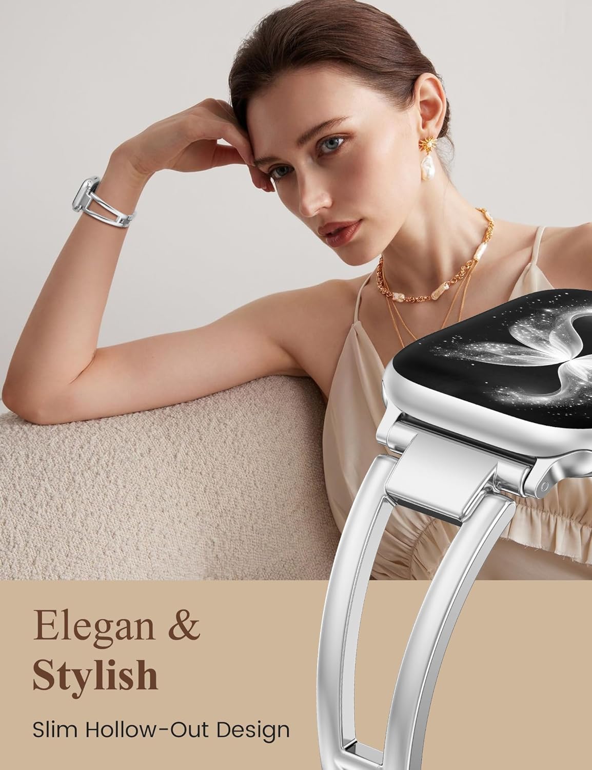 Wearlizer Compatible with Apple Watch Band 42/46/38/40/41/44/45/49mm Women, Dressy Fancy Stainless Steel Metal Strap Pretty Slim Designer Bracelet for iWatch Series 11 10 9 8 7 6 5 4 SE/Ultra 3 2 1